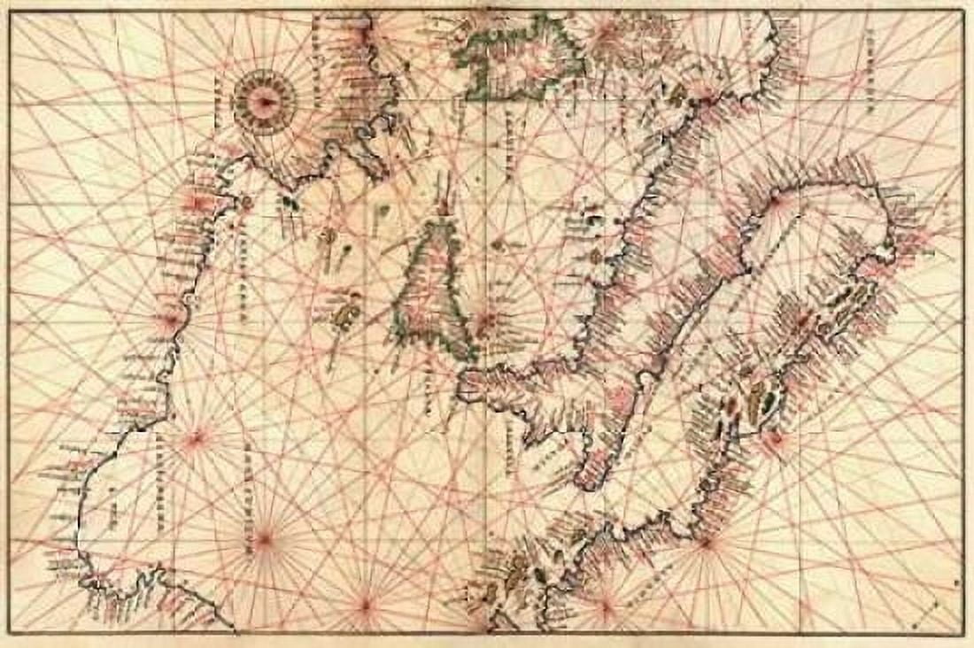 Portolan Map of Italy Sicily North Africa and the Mediterranean Canvas Art - Battista Agnese (12 x 18)
