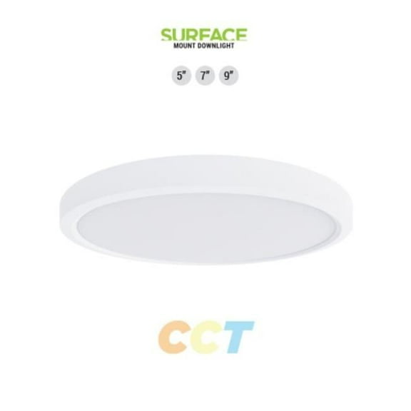 Portor PT-DLSM2-R-7I-15W-5CCT 7 in. LED Round Surface Mount Downlight with CCT Selector