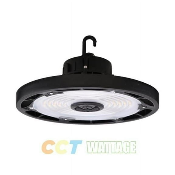 Portor PT-HBU3-14D-23CP 180-200-240W & 120-277V LED Round High Bay Light with CCT & Wattage Selector, Black