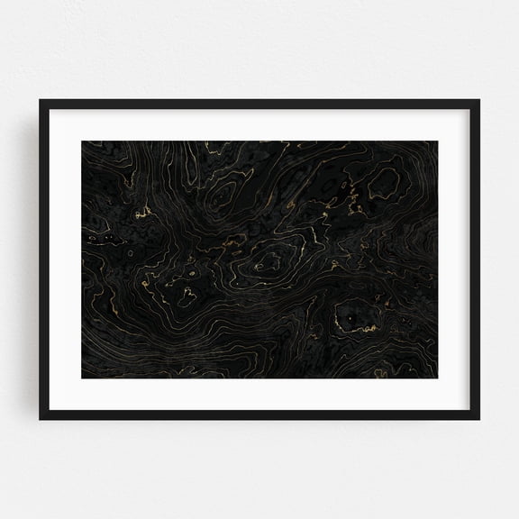 Portoro Black and Gold Marble Texture I - Digital Art Abstract Pattern Modern Art Geometric Minimalist Art Deco Black Framed Wall Art Print 5 x 7 inches