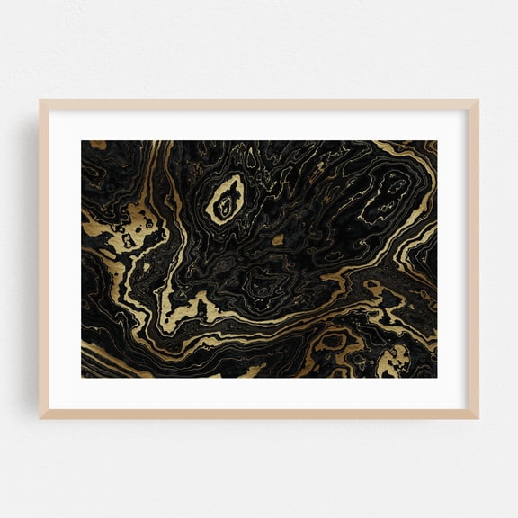 Portoro Black and Gold Marble Texture II - Digital Art Abstract Geometric Modern Art Pattern Minimalist Surrealism Psychedelic Oak Framed Wall Art Print 5 x 7 inches