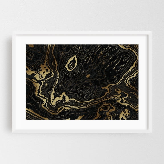 Portoro Black and Gold Marble Texture II - Digital Art Abstract Geometric Modern Art Pattern Minimalist Surrealism Psychedelic White Framed Wall Art Print 5 x 7 inches