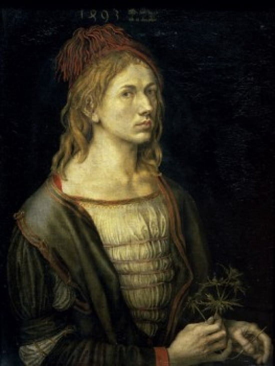 Portrait of the Artist Holding an Erynganeum 15th C Albrecht Durer (1471-1528German) Parchment on canvas Musee du Louvre Paris Canvas Art - Albrecht Durer (18 x 24)