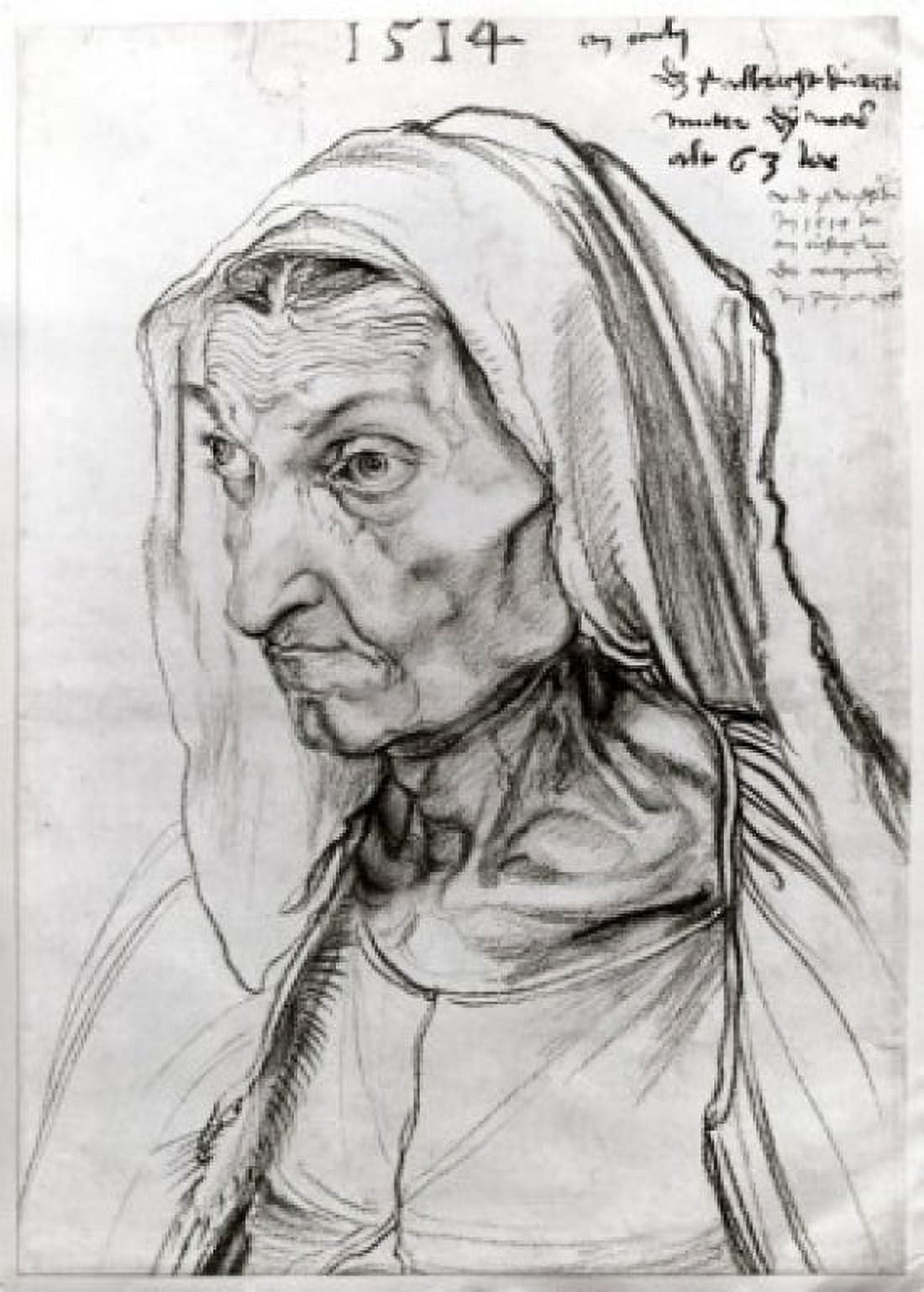 Portrait of the Artists Mother 1514 Albrecht Durer (1471-1528 German) Charcoal Staatliche Museen Preussischer Kulturbesitz (Gemaldegalerie) Berlin Germany Canvas Art - Albrecht Durer (18 x 24)