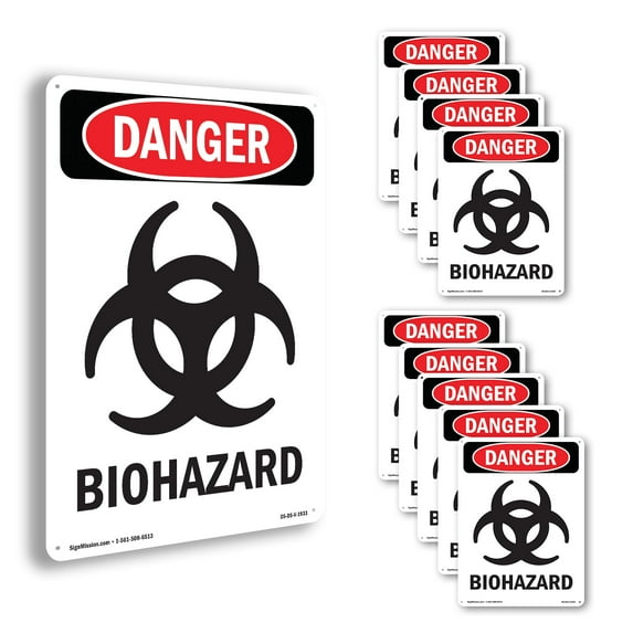 Portrait Biohazard OSHA Danger Aluminum Sign 14 Inch x 10 Inch - 10 Pack