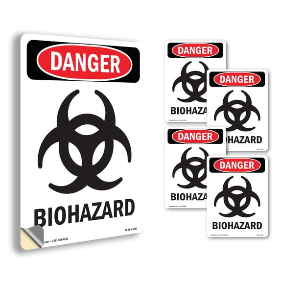 Portrait Biohazard OSHA Danger Vinyl Decal Label 5 Inch x 3.5 Inch - 5 Pack