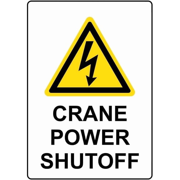 Portrait Crane Power Shutoff Metal Tin Sign, Safety Warning Plaque with Symbol for Construction Sites, Equipment Power Control Sign, 8x12 Inch