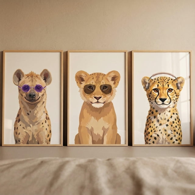 Virtual Safari Portrait Funky Safari Animal Lion Hyena Cheetah Animals With Sunglasses ...