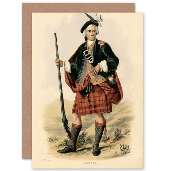 Portrait Highland Clan Scotland Tartan Cameron Greetings Card Plus Envelope Blank inside
