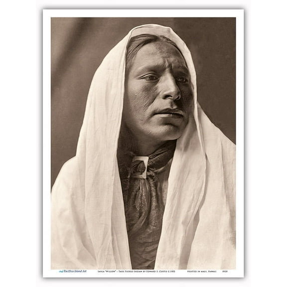 Portrait of Iahla ‘Willow’ - Taos Pueblo - The North American Indians - Vintage B&W Photograph by Edward S. Curtis c.1905 - Master Art Print (Unframed) 9in x 12in