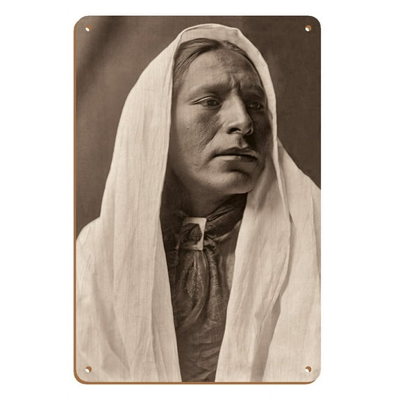 Portrait of Iahla ‘Willow’ - Taos Pueblo - The North American Indians - Vintage B&W Photograph by Edward S. Curtis c.1905 - 8 x 12 inch Vintage Wood Art Sign