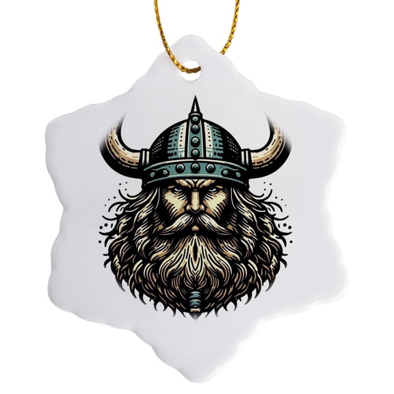 3drose, Portrait Image of a Viking Warrior, 3 inch Snowflake Porcelain Ornament