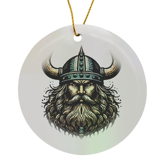 3drose, Portrait Image of a Viking Warrior, Circle Porcelain Ornament