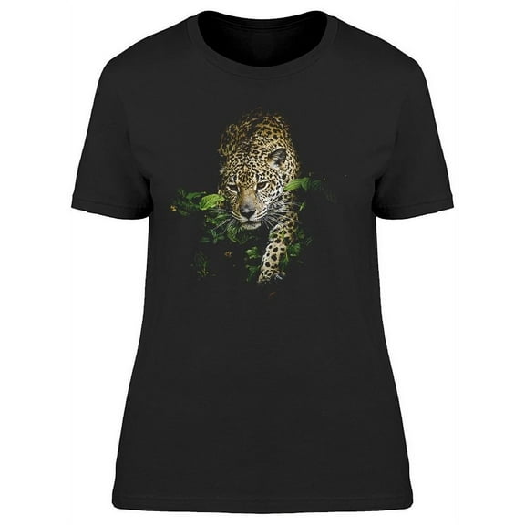 Portrait. Jaguar With Leaves  T-Shirt Women -Image by Shutterstock, Female Small