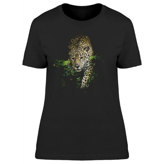 Portrait. Jaguar With Leaves T-Shirt Women -Image by Shutterstock, Female Small