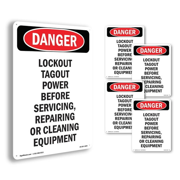 Portrait Lockout Tagout Power Before Servicing OSHA Danger Aluminum Sign 10 Inch x 7 Inch - 5 Pack