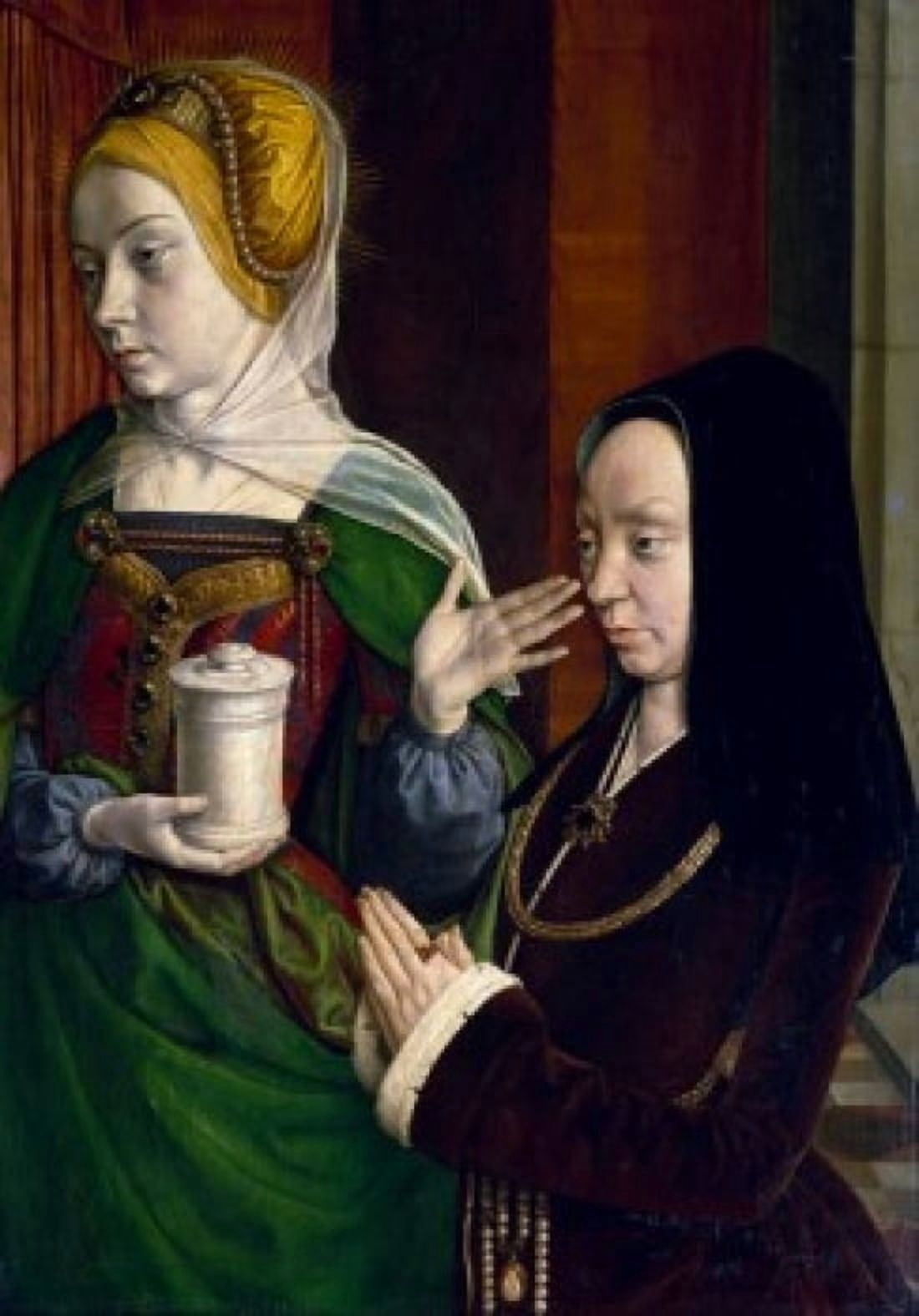 Portrait of Madeleine of Burgundy with Saint Mary Magdalene by Jean Hey oil on wood Circa 1490-1495 (1480-1500) France Paris Musee du Louvre Canvas Art - Jean Hey (18 x 24)