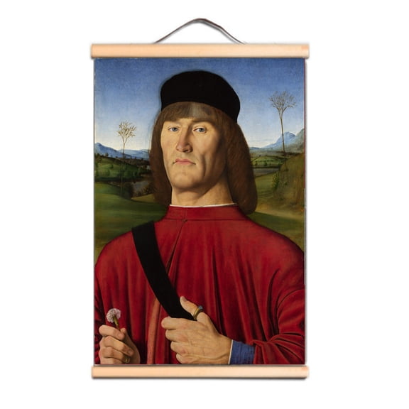 Portrait of a Man with a Carnation Vintage Oil Painting - Leonardo da Vinci Antique Hanging Canvas Print Art Scroll Painting Wall Art Banner For Living Room Office Christ Church Gallery Home Decor