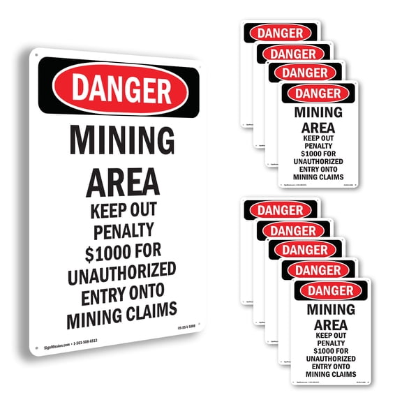 Portrait Mining Area Keep Out OSHA Danger Aluminum Sign 10 Inch x 7 Inch - 10 Pack