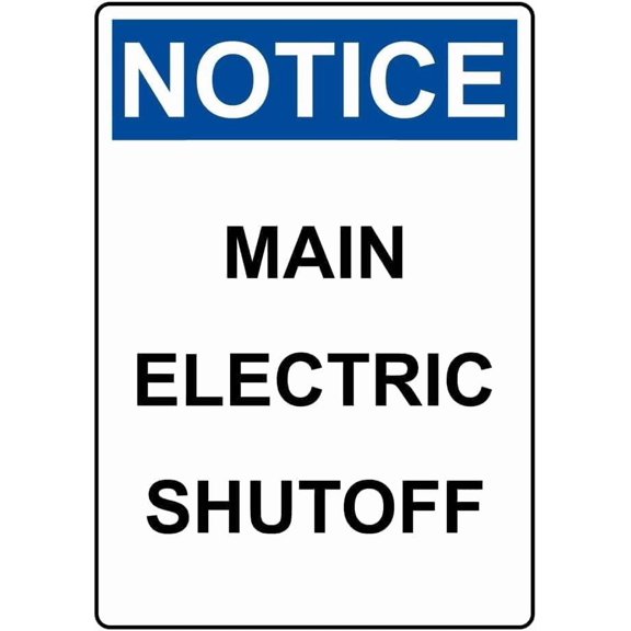 Portrait NOTICE Main Electric Shutoff Caution Metal Tin Sign 8x12 Inch Emergency Shutoff Style Notice Residential Home Commercial Building Inrial Warehouse Factory Construction Site Indoor Outdoor