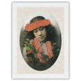 thumbnail image 1 of Portrait of a Native Hawaiian Girl with Flower Leis - Vintage Hawaiian Color Postcard c.1900 - Japanese Unryu Rice Paper Art Print (Unframed) 18 x 24 in, 1 of 4