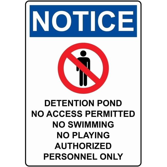 Portrait Notice Detention Pond No Caution Metal Tin Sign 8x12 Inch with Symbol Style Notice for Residential Community Commercial Property Inrial Site Farm Ranch Public Park Indoor Outdoor Wall