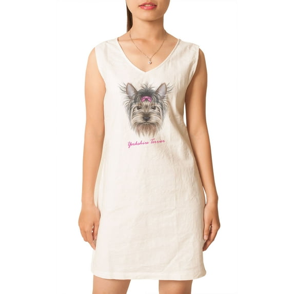 Portrait Of A Domestic Dog Print Vintage V-neck Linen Mini Shift Dress WDS_02 10