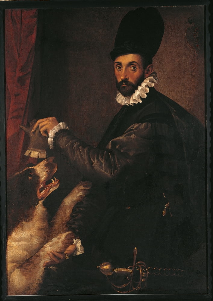 Portrait Of A Gentleman With His Dog Canvas Art - (24 x 36)