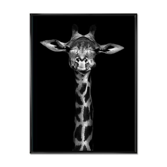 Portrait Of A Giraffe In Monochrome 12 in x 20 in Framed Painting Canvas Art Print, by Designart