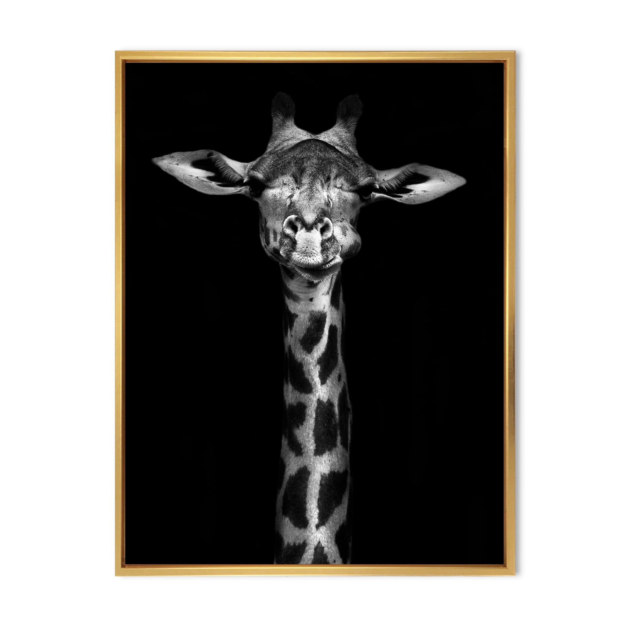 Portrait Of A Giraffe In Monochrome 16 in x 32 in Framed Painting Canvas Art Print, by Designart