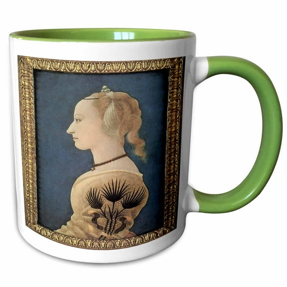 3drose, Portrait of a Lady in Yellow by Alesso Baldovinetti, 11oz Two-tone Green Mug