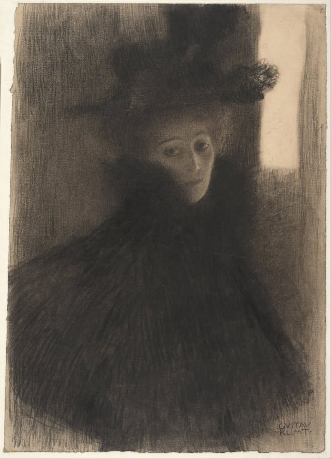 Portrait Of A Lady With Cape And Hat 1897 1898 Canvas Art - Gustav Klimt (24 x 36)
