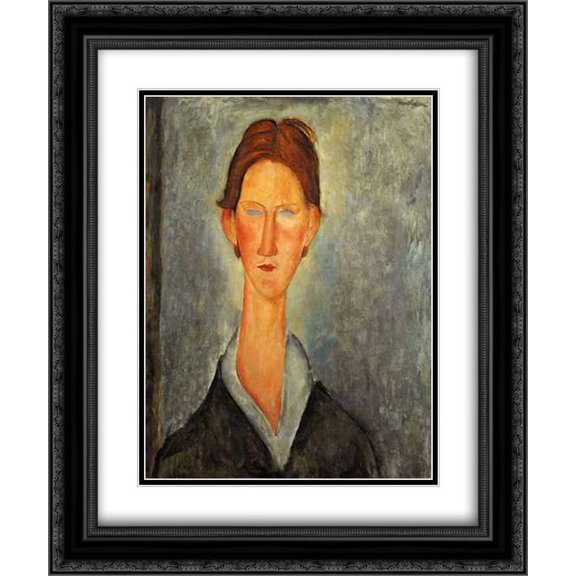 Portrait Of A Student 2x Matted 20x24 Black Ornate Framed Art Print by Modigliani, Amedeo