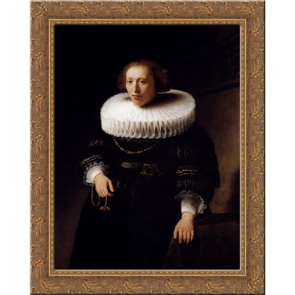 Portrait Of A Woman 20x24 Gold Ornate Wood Framed Canvas Art by Rembrandt