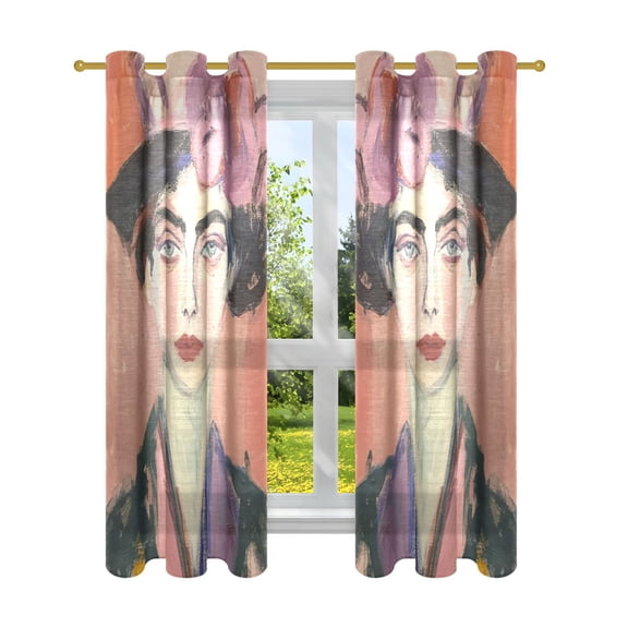 Portrait Of A Woman Impressionist Painting Semi Sheer Curtains for Living Room Bedroom Set of 2 Insulated Window Drapes