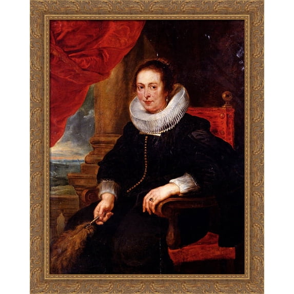 Portrait Of A Woman, Probably His Wife 28x34 Large Gold Ornate Wood Framed Canvas Art by Peter Paul Rubens