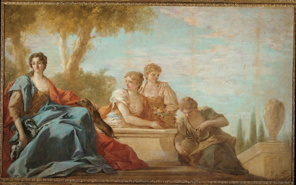 Portrait Of A Woman With Her Two Dogs Canvas Art - (36 x 24)