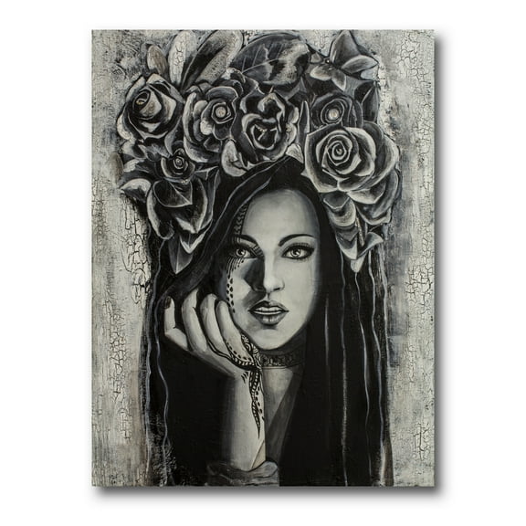 Portrait Of A Young Woman With Flowers III 12 in x 8 in Painting Canvas Art Print, by Designart