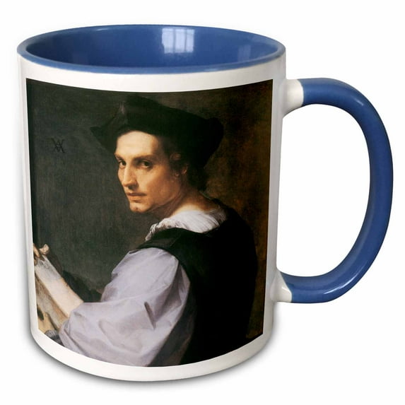 3drose, Portrait of a Yuong Man by Andrea Del Sarto, 15oz Two-tone Blue Mug
