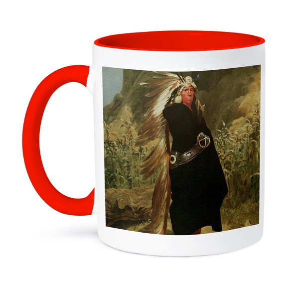 3dRose, Portrait of an Indian Chief by Valentine Bromley American West , 15oz Two-Tone Red Mug