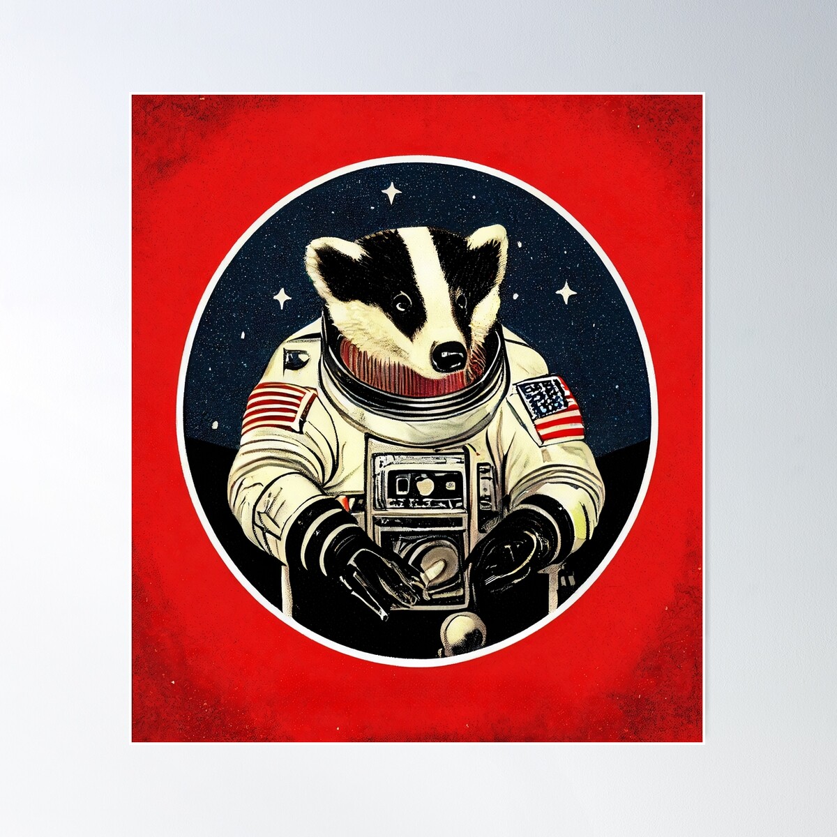 Portrait Of Badger Astronaut Propaganda Style Poster Wall Art Modern 