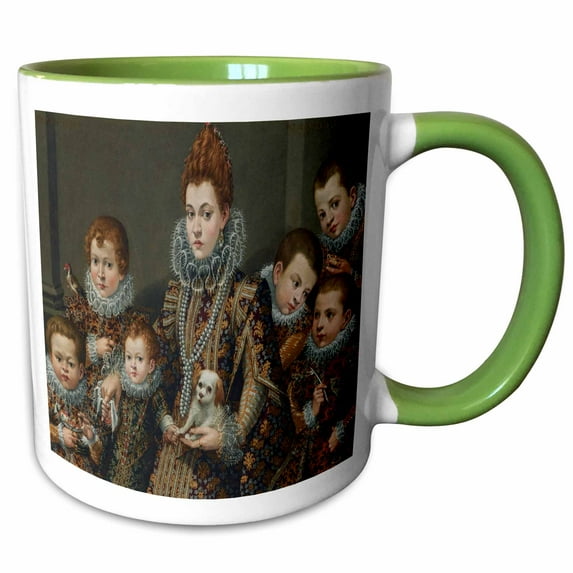 3drose, Portrait of Bianca Degli and Children by Lavinia Fontana, 1603, 11oz Two-tone Green Mug