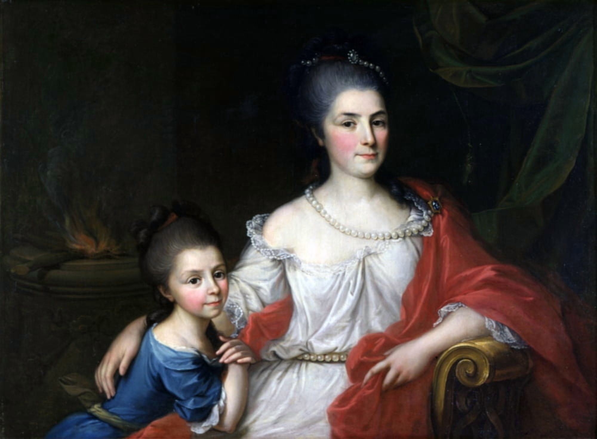 Portrait Of Bianca Ferrari Visconti With Her Daughter Elena Canvas Art - (36 x 24)