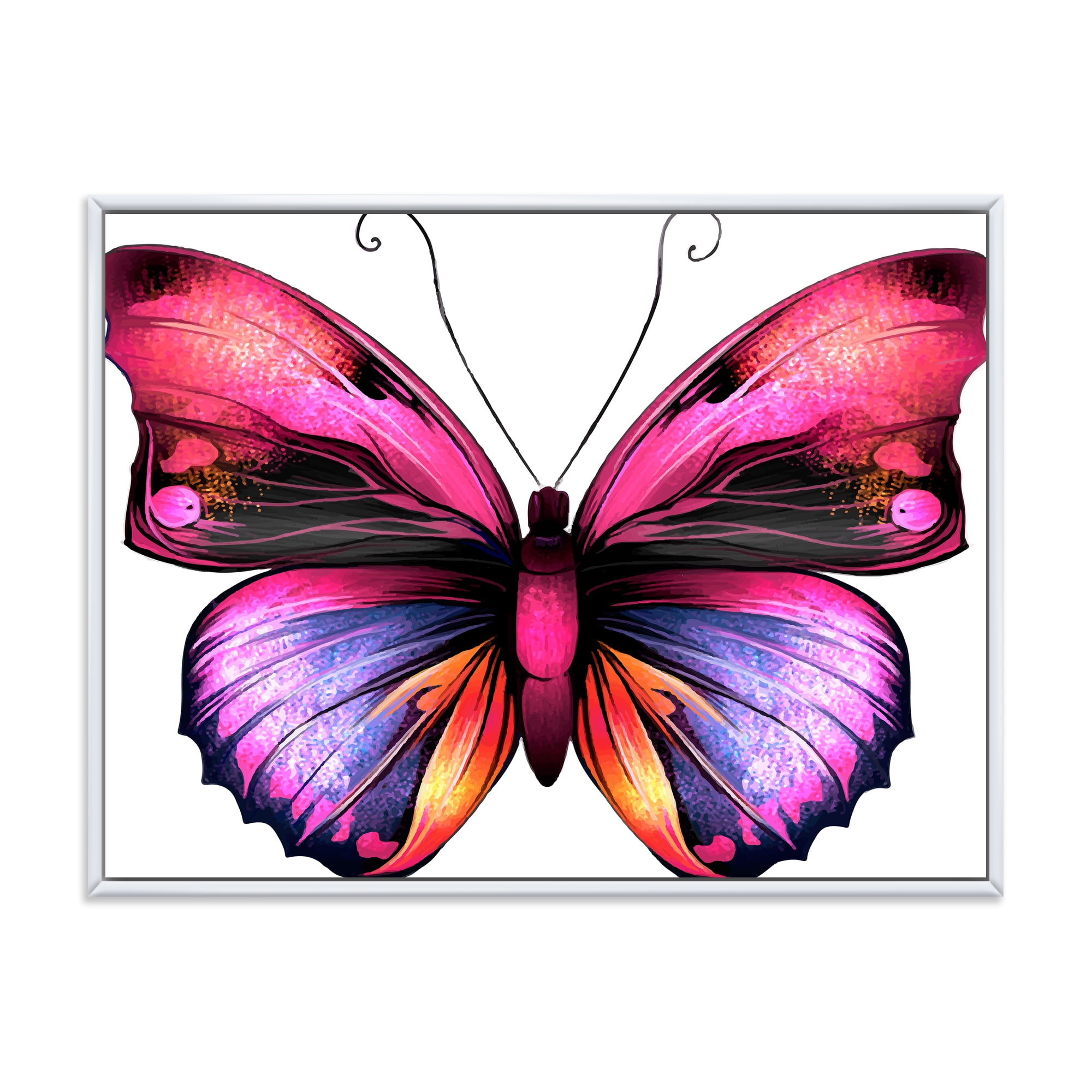 Portrait Of Bright Pink Butterfly 20 in x 12 in Framed Painting Canvas Art Print, by Designart