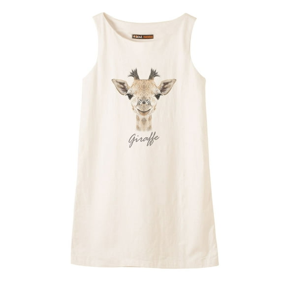 Portrait Of Giraffe Printed Vintage 100% Cotton Linen Mini Shift Dress WDS_01 12