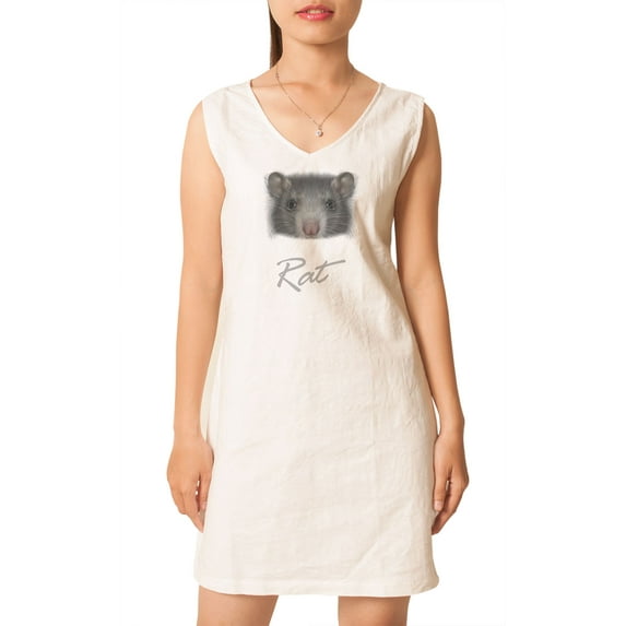 Portrait Of Grey Rat Printed Vintage V-neck Linen Mini Shift Dress WDS_02 18