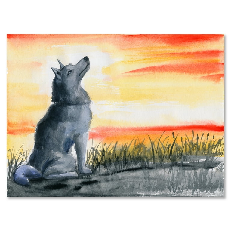 Portrait Of Grey Wolf Howling At The Moon 12 in x 8 in Painting Canvas Art Print by Designart Walmart