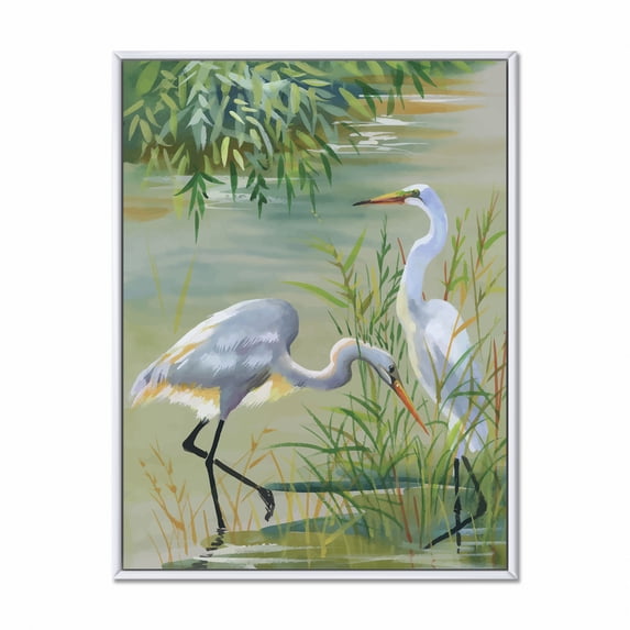 Portrait Of Heron Birds I 12 in x 20 in Framed Painting Canvas Art Print, by Designart