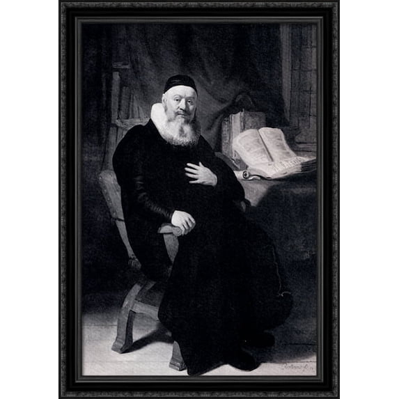 Portrait Of Johannes Elison 28x40 Large Black Ornate Wood Framed Canvas Art by Rembrandt