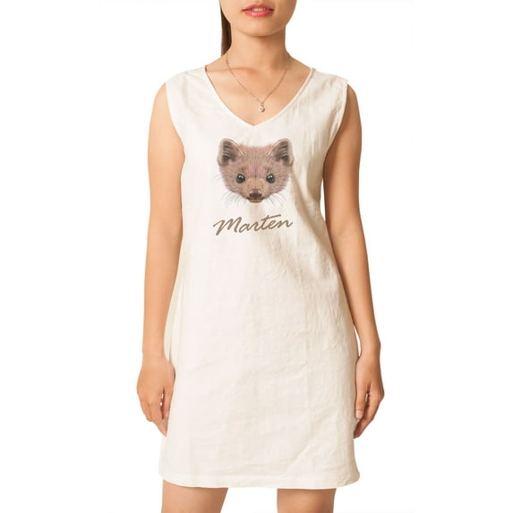 Portrait Of Marten Printed Vintage V-neck Linen Mini Shift Dress WDS_02 2